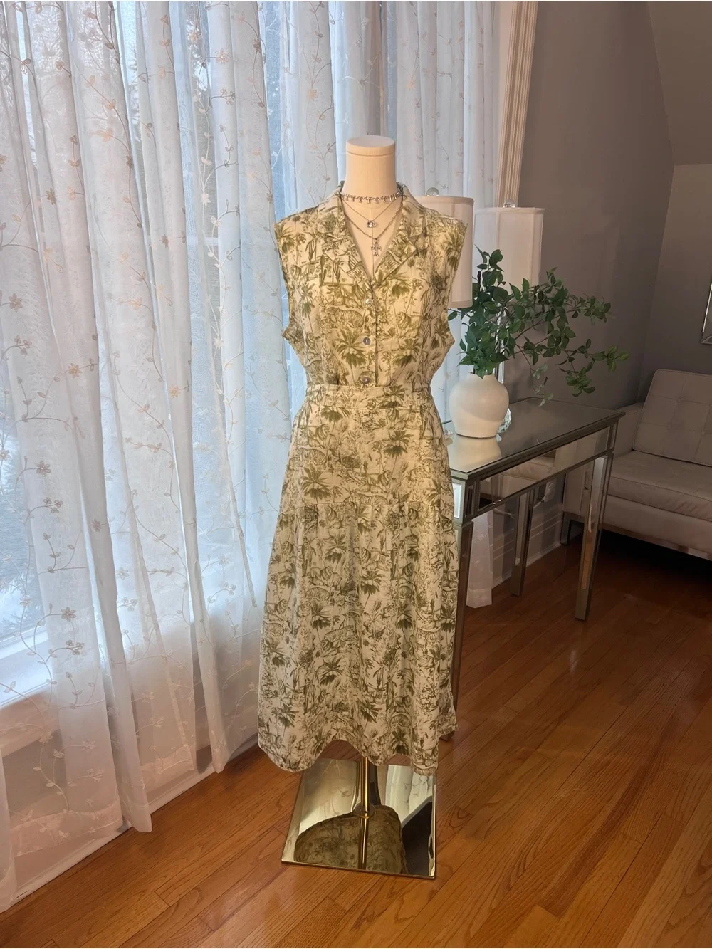 Green & White Linen Toile 2-Piece Skirt Set - Picture 10 of 10
